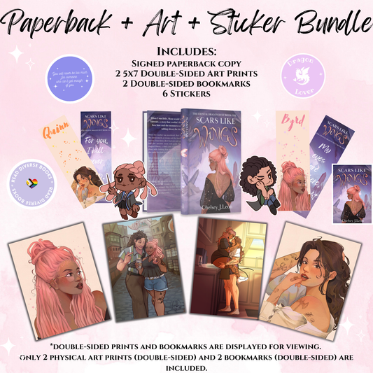 Scars Like Wings Signed Paperback, Art Pack, and Sticker Bundle