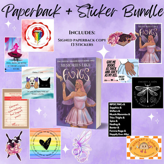 Memories Like Fangs Signed Paperback + Sticker Pack Bundle